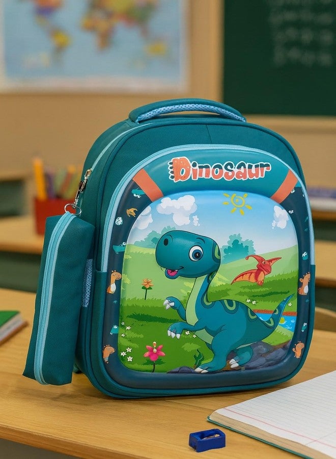 ZEVORA Kids Backpack Dinosaur Design with Pencil Stationery Pouch (Green) Waterproof Shoulder Bag (Green, 14 inch) - Image 3